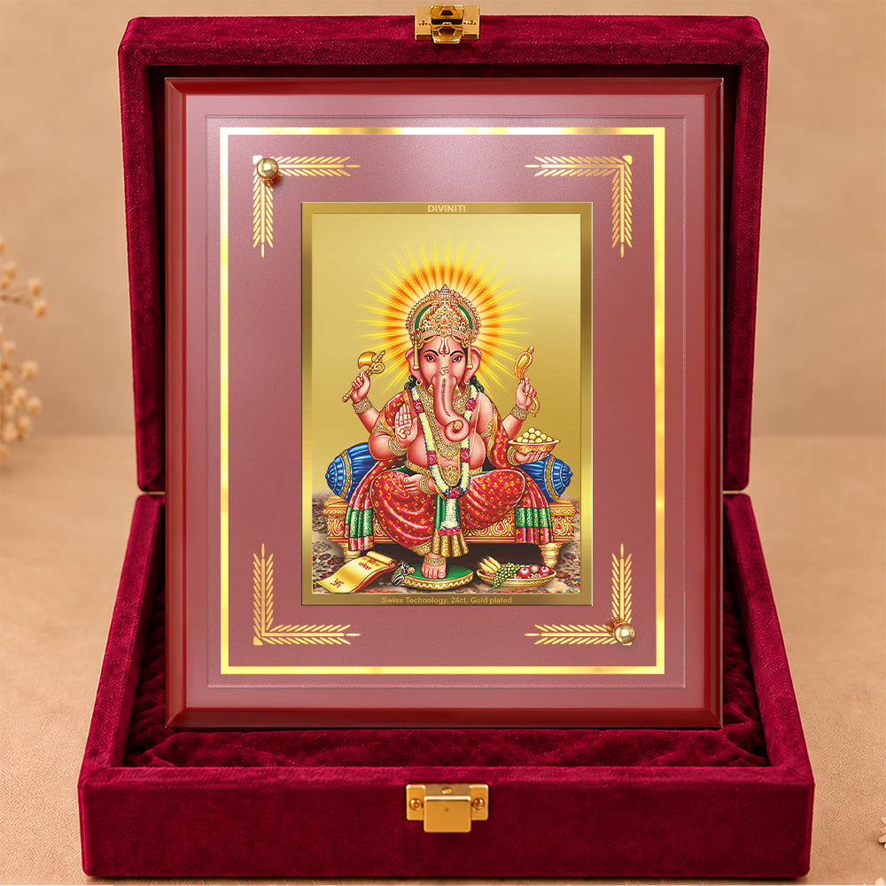 24K Gold-Plated Ganesha MDF Frame | Premium Gift Box | 26x20 CM