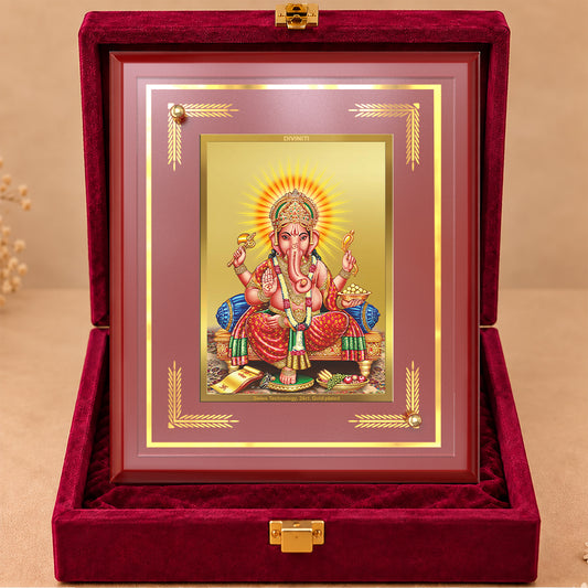 24K Gold-Plated Ganesha MDF Frame | Premium Gift Box | 26x20 CM