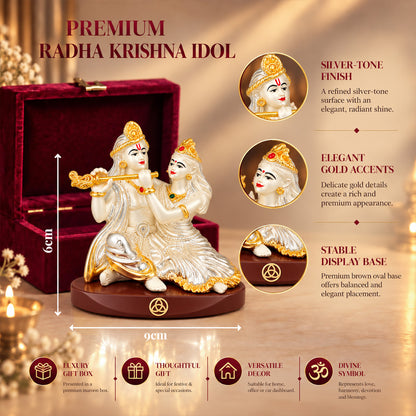 DIVINITI 999 Silver-Plated Radha Krishna Idol | Car & Home Decor | Gift Box | 6x9 CM