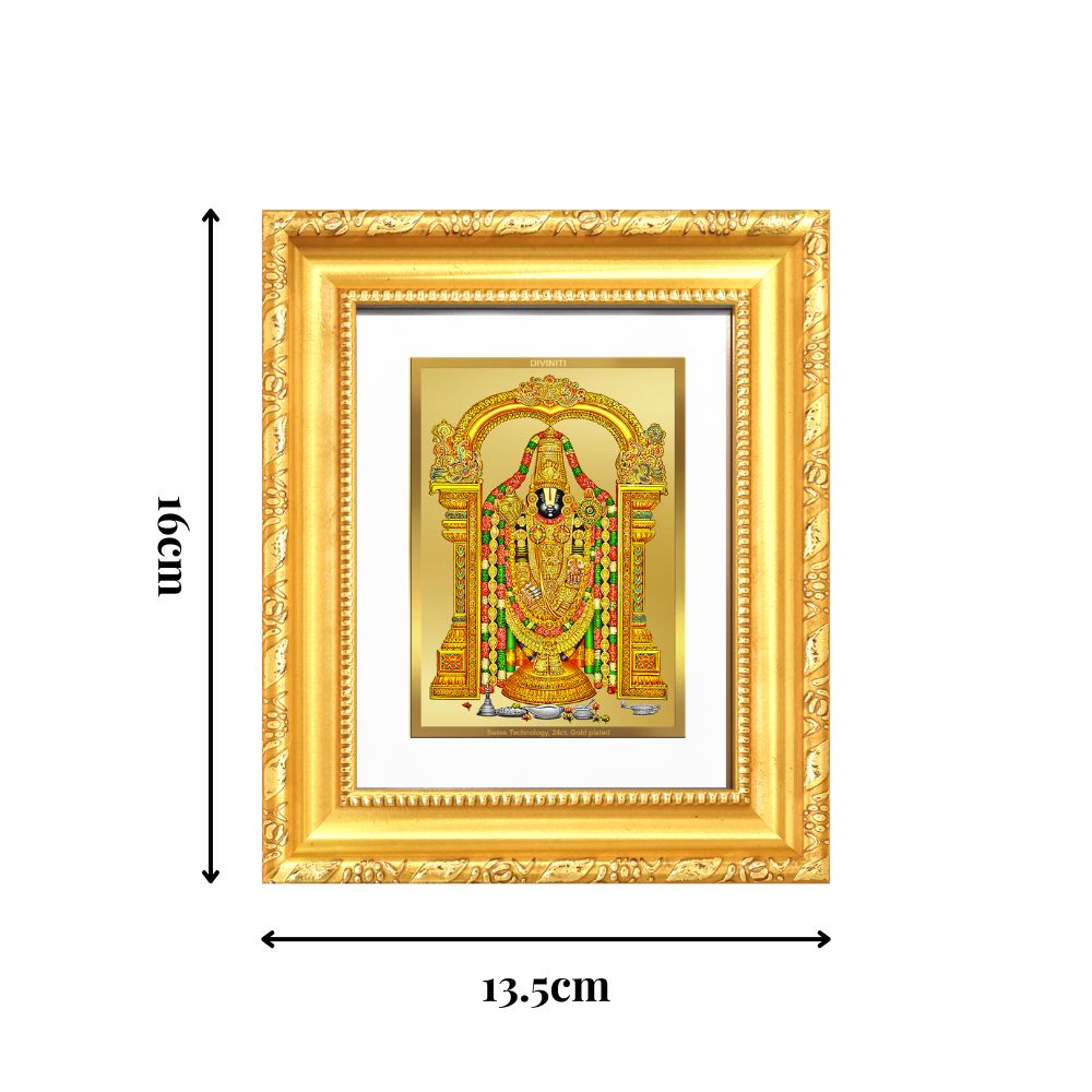 Diviniti 24K Gold Plated Tirupati Balaji Divine Table Top Frame for Home Mandir & Office Decor | Luxury Spiritual Gift