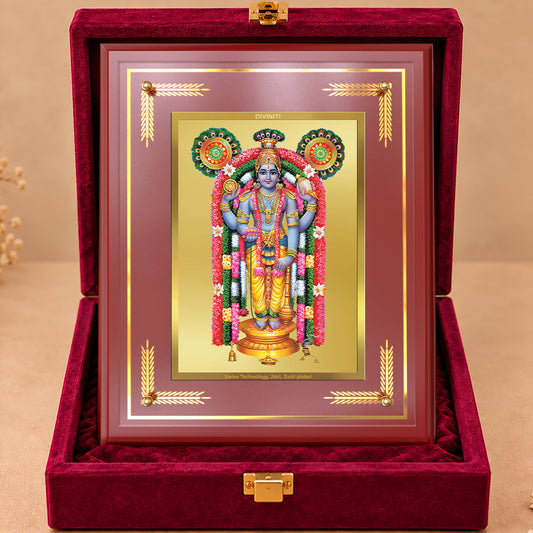24K Gold-Plated Lord Guruvayurappan MDF Frame | Premium Gift Box | 27x35 CM