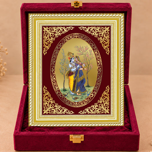 24K Gold-Plated Radha Krishna with Peacock Frame | Premium Gift Box | 35x27 CM