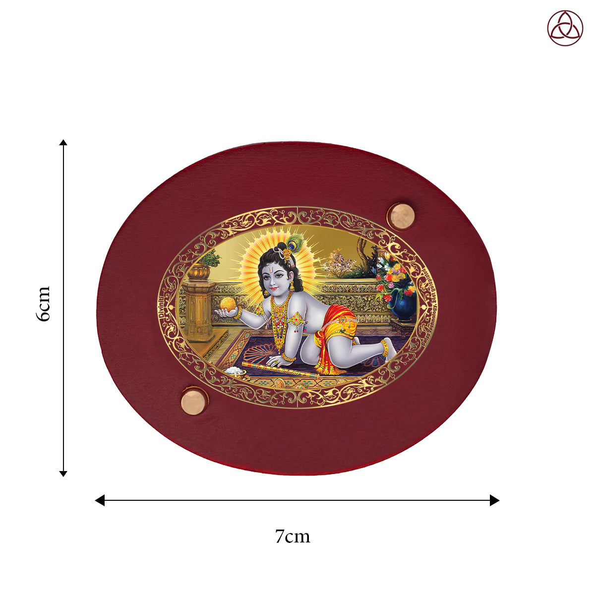 Laddu Gopal Car Dashboard & Tabletop Photo Frame, 24K gold-plated, 7x6 cm, intricate design.