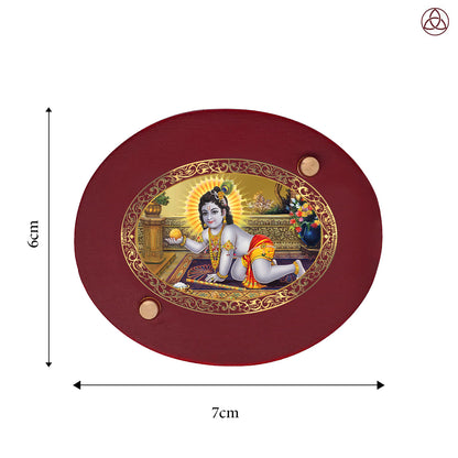 Laddu Gopal Car Dashboard & Tabletop Photo Frame, 24K gold-plated, 7x6 cm, intricate design.