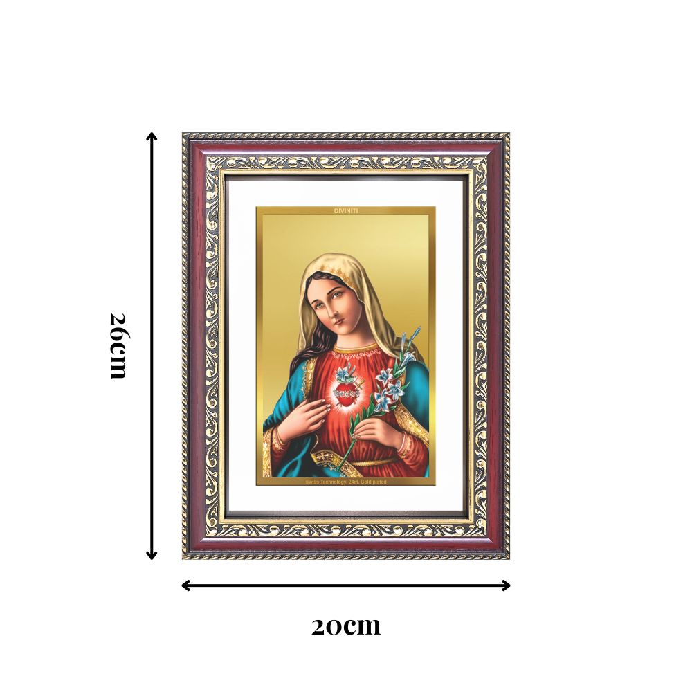Diviniti 24K Gold Plated Mother Mary (Classic) Divine Wall Frame for Home Mandir & Office Decor | Luxury Spiritual Gift
