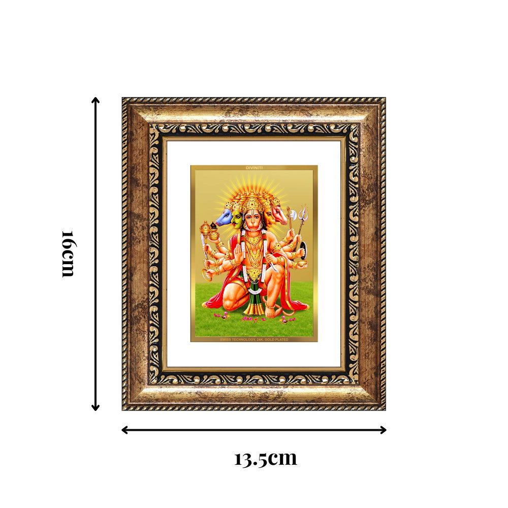 Diviniti 24K Gold Plated Panchmukhi Hanuman Divine Table Top Frame for Home Mandir & Office Decor | Luxury Spiritual Gift