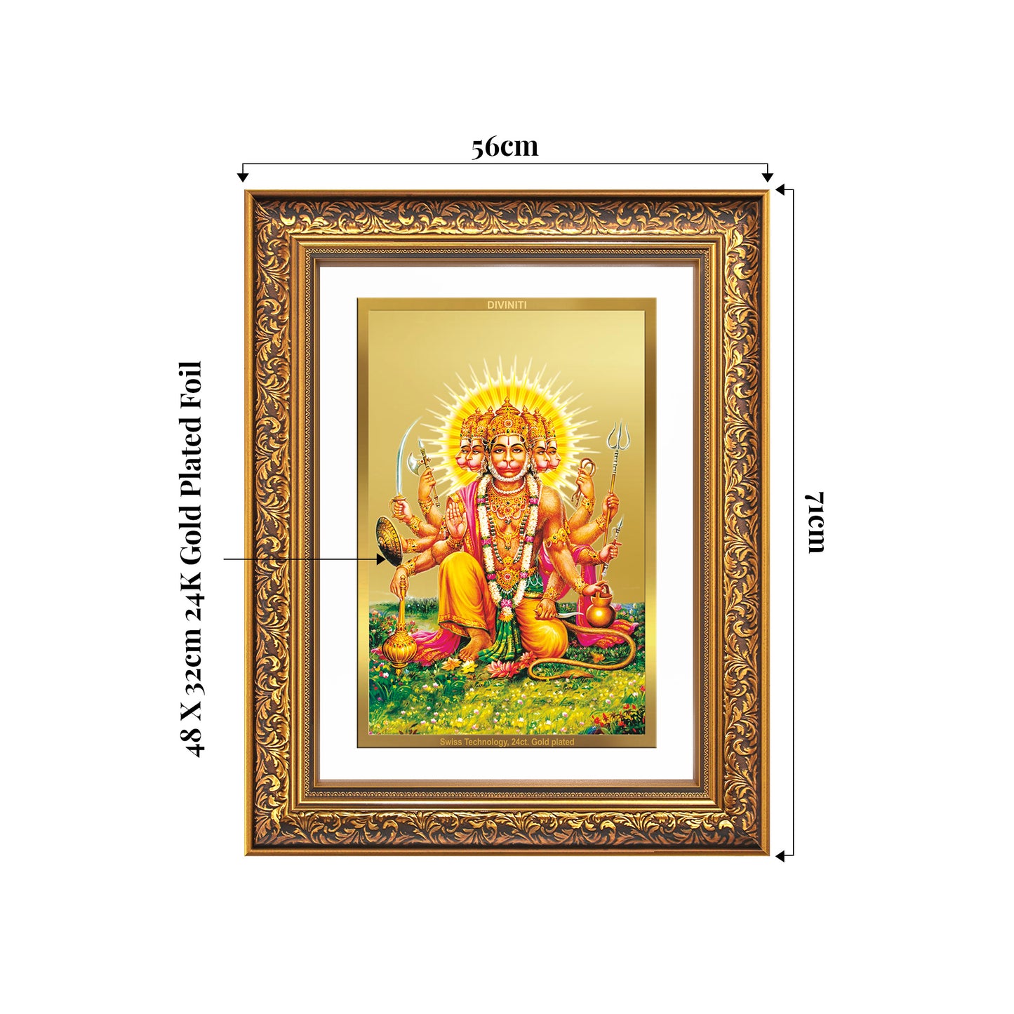 Panchmukhi Hanuman | Five-Faced Hanuman Wall Mount Photo Frame in 24K Gold Plated Foil