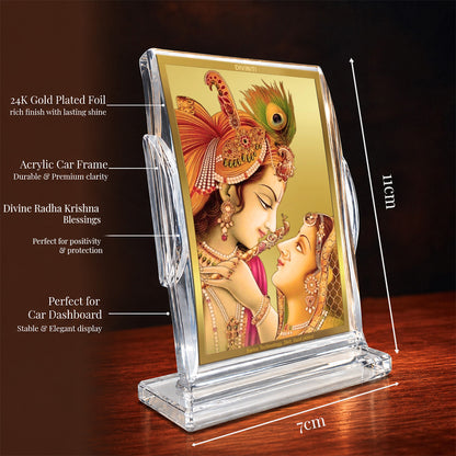 24K Gold-Plated Radha Krishna Acrylic Car Dashboard Frame | 11x7 CM