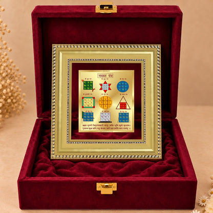 24K Gold-Plated Navagraha Yantra Frame | Premium Gift Box | 12x11 CM