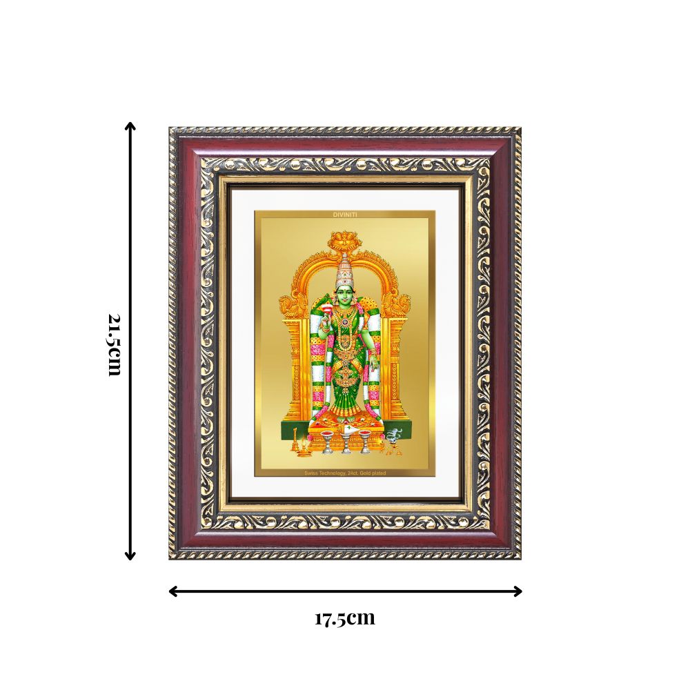 Diviniti 24K Gold Plated Meenakshi Amman (Classic) Divine Wall and Table Top Frame for Home Mandir & Office Decor | Luxury Spiritual Gift
