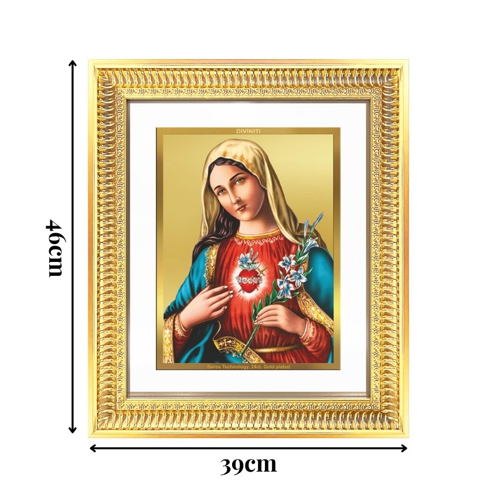 Diviniti 24K Gold Plated Mother Mary (Classic) Divine Wall Frame for Home Mandir & Office Decor | Luxury Spiritual Gift