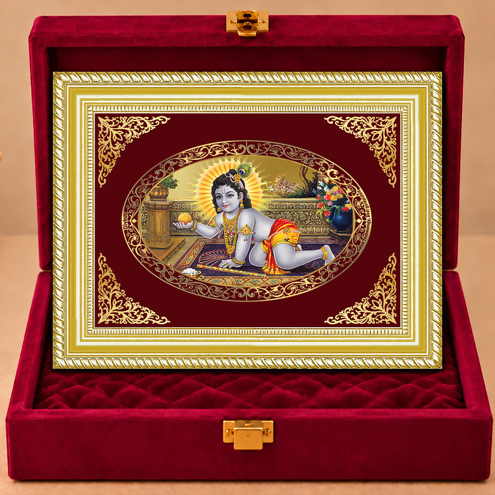 24K Gold-Plated Laddu Gopal Frame | Premium Gift Box | 35x27 CM