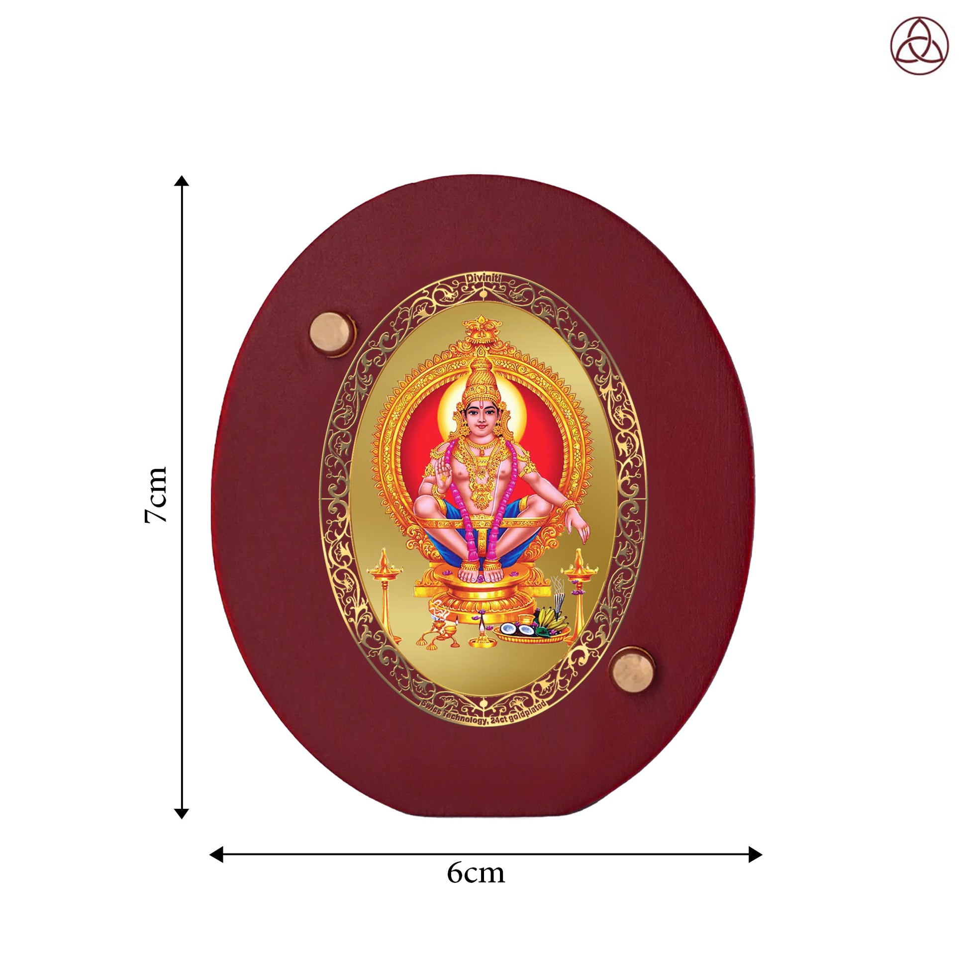 Ayyappan Car Dashboard & Tabletop Photo Frame, 24K gold-plated, 7x6 cm, intricate design.