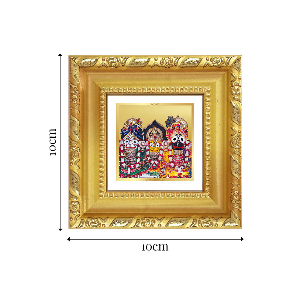 Diviniti Jagannath Subhadra Balabhadra Tabletop Photo Frame in 24K Gold Plated Foil | Divine Trinity, Protection & Spiritual Bliss | DG103S1A (10x10 CM)