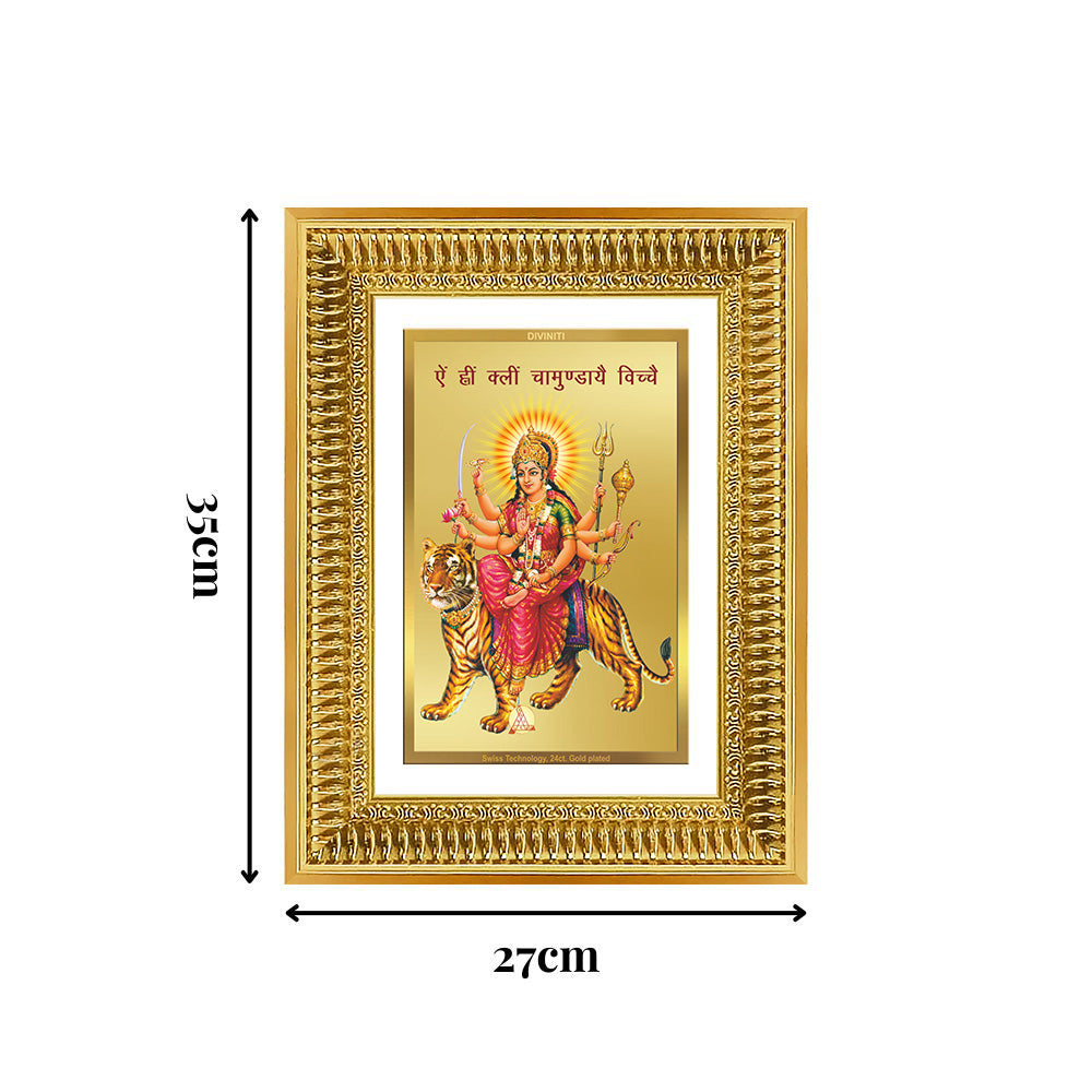 Diviniti 24K Gold Plated Durga With Mantra (Classic) Divine Wall Frame for Home Mandir & Office Decor | Luxury Spiritual Gift