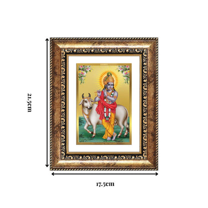 Diviniti 24K Gold Plated Krishna With Surbhi Cow (Classic) Divine Wall and Table Top Frame for Home Mandir & Office Decor | Luxury Spiritual Gift
