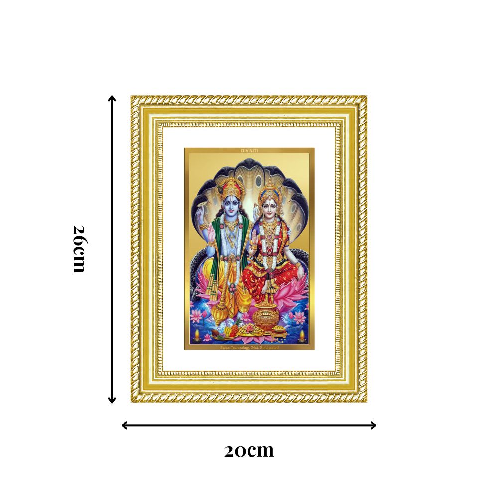 Diviniti 24K Gold Plated Vishnu Lakshmi (Classic) Divine Wall Frame for Home Mandir & Office Decor | Luxury Spiritual Gift