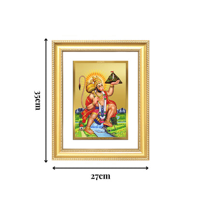Diviniti 24K Gold Plated Hanuman With Mountain (Classic) Divine Wall Frame for Home Mandir & Office Decor | Luxury Spiritual Gift