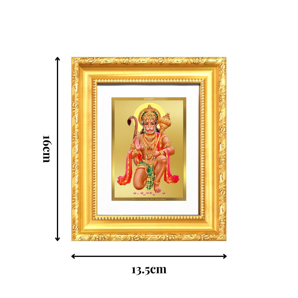 Diviniti 24K Gold Plated Hanuman With Blessings |Divine Table Top Frame for Home Mandir & Office Decor | Luxury Spiritual Gift
