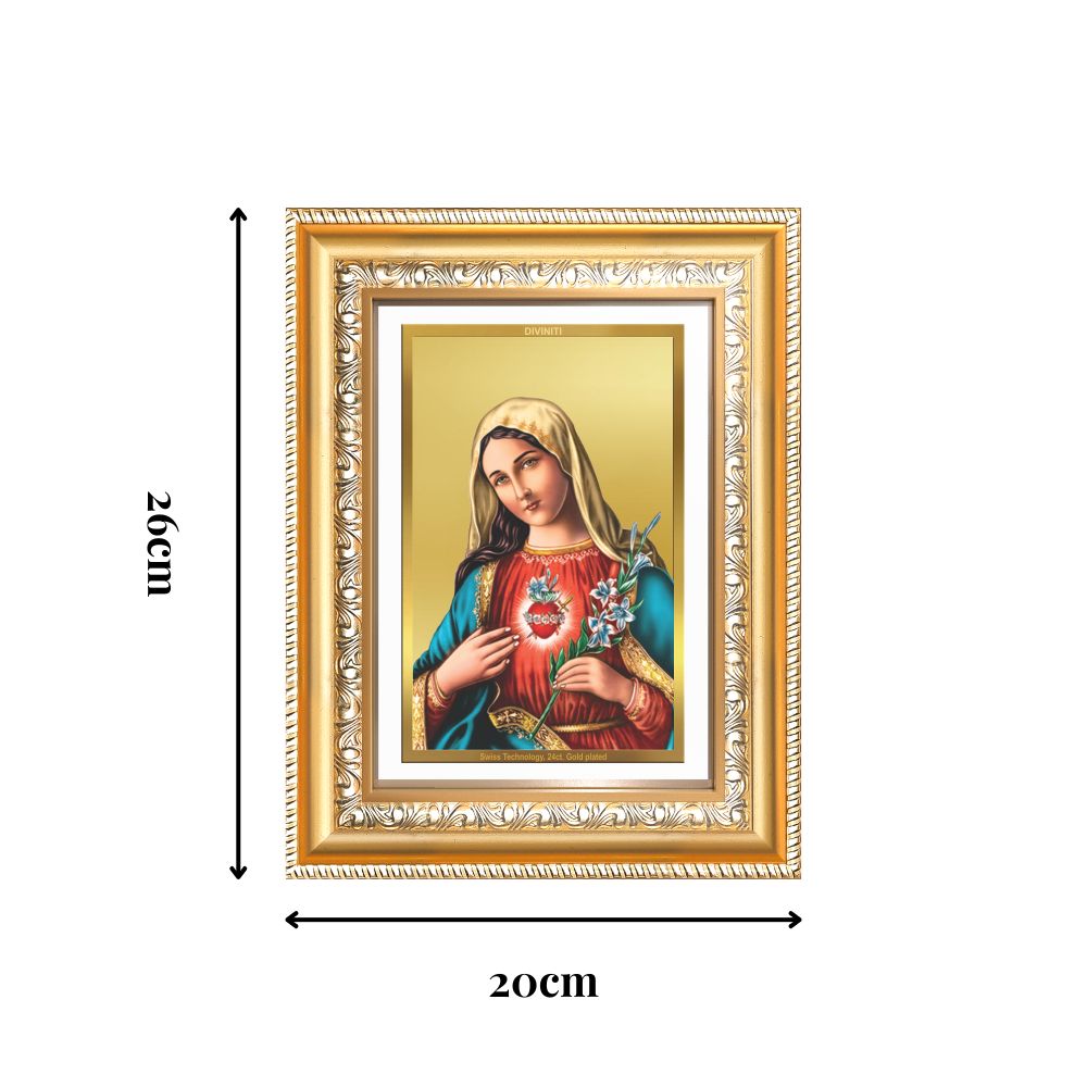 Diviniti 24K Gold Plated Mother Mary (Classic) Divine Wall Frame for Home Mandir & Office Decor | Luxury Spiritual Gift