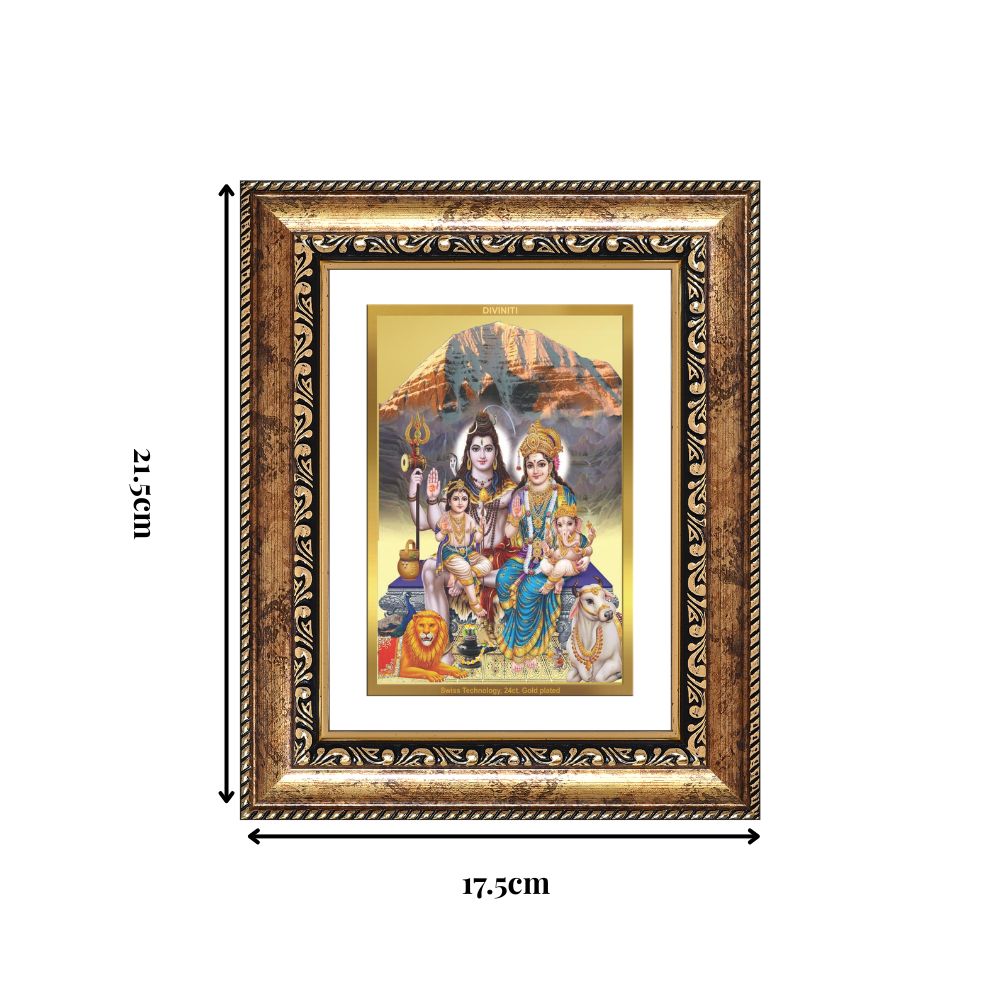 Diviniti 24K Gold Plated Shiv Parivar (Classic) Divine Wall and Table Top Frame for Home Mandir & Office Decor | Luxury Spiritual Gift