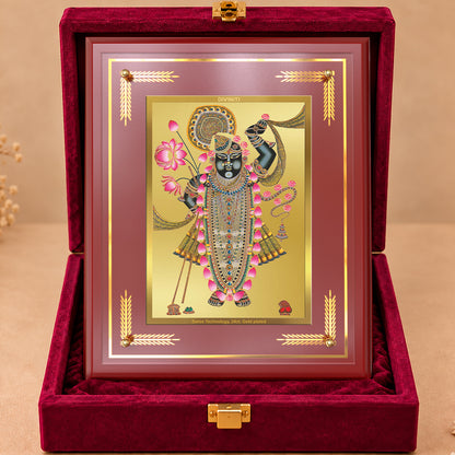 24K Gold-Plated Lord Shrinath Ji MDF Frame | Premium Gift Box | 27x35 CM