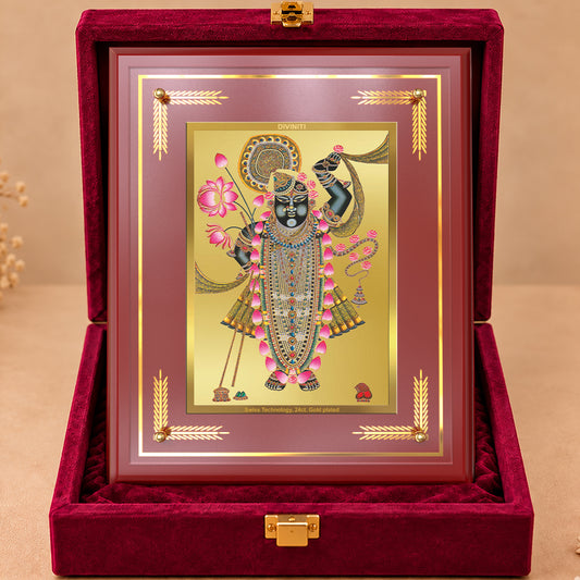 24K Gold-Plated Lord Shrinath Ji MDF Frame | Premium Gift Box | 27x35 CM
