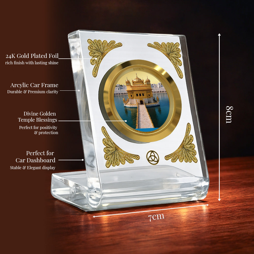 Diviniti 24K Gold Plated Golden Temple Acrylic Car Dashboard Frame | Divine Blessings, Peace & Spiritual Harmony for Car, Home, Tabletop & Meditation Room | Faith & Serenity (ACF1CH)