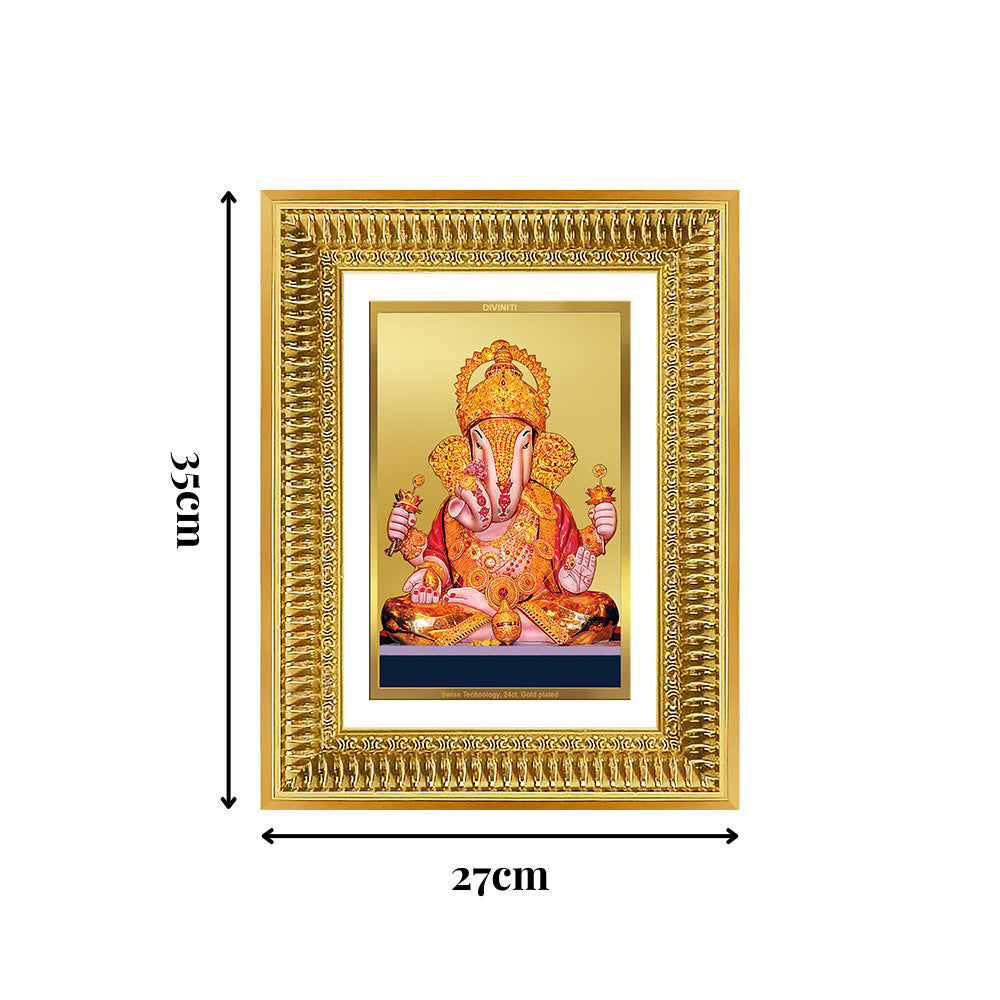 Diviniti 24K Gold Plated Dagadu Ganesha (Classic) Divine Wall Frame for Home Mandir & Office Decor | Luxury Spiritual Gift