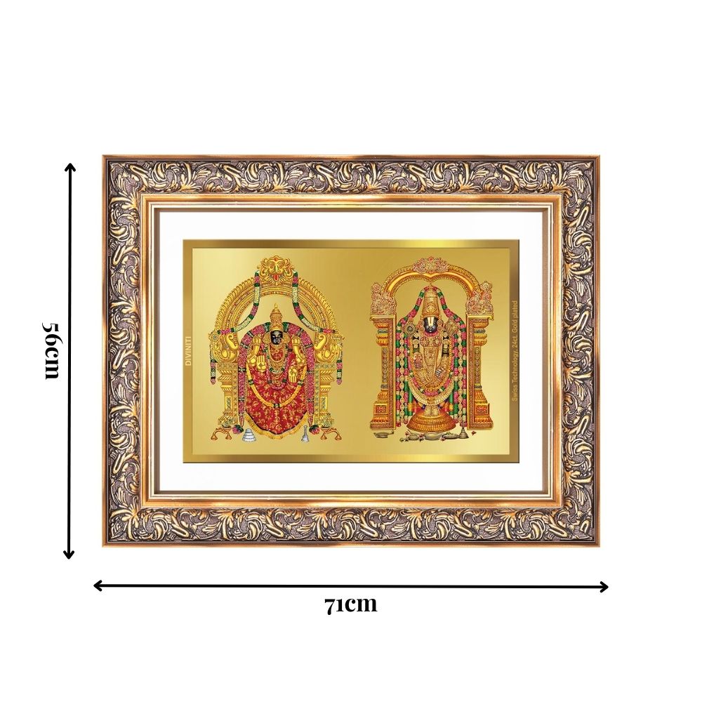 Diviniti 24K Gold Plated Padmavati And Balaji (Classic) Divine Wall Frame for Home Mandir & Office Decor | Luxury Spiritual Gift