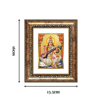 Diviniti 24K Gold Plated Saraswati Mata Divine Table Top Frame for Home Mandir & Office Decor | Luxury Spiritual Gift