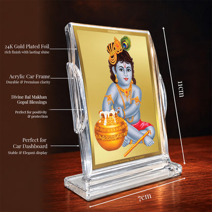 24K Gold-Plated Bal Gopal Acrylic Car Dashboard Frame | 11x7 CM
