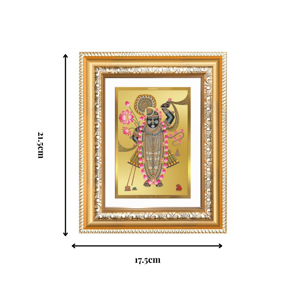 Diviniti 24K Gold Plated Shrinath Ji (Classic) Divine Wall and Table Top Frame for Home Mandir & Office Decor | Luxury Spiritual Gift