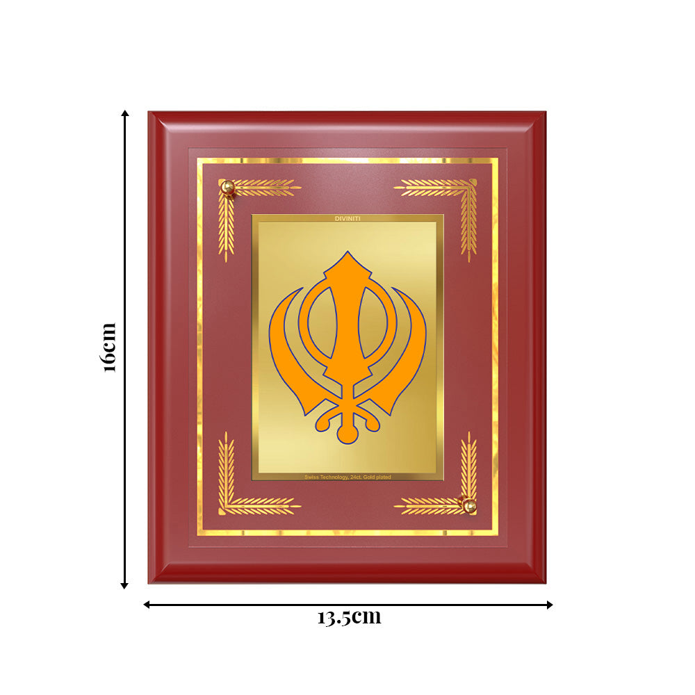 Diviniti 24K Gold Plated Khanda Sahib Blessing Tabletop Photo Frame | Strength, Unity & Spiritual Grace