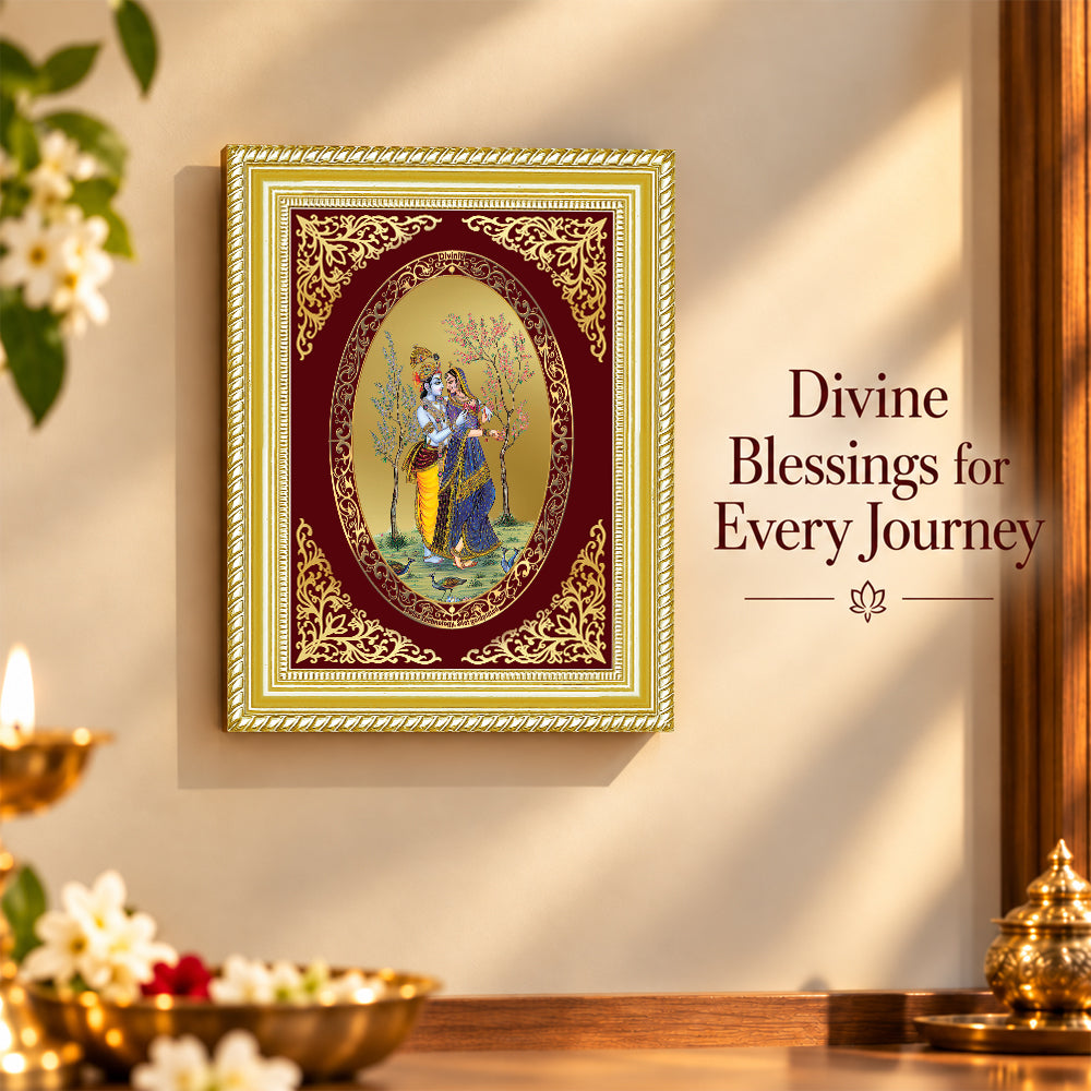24K Gold-Plated Radha Krishna with Peacock Frame | Premium Gift Box | 26x20 CM