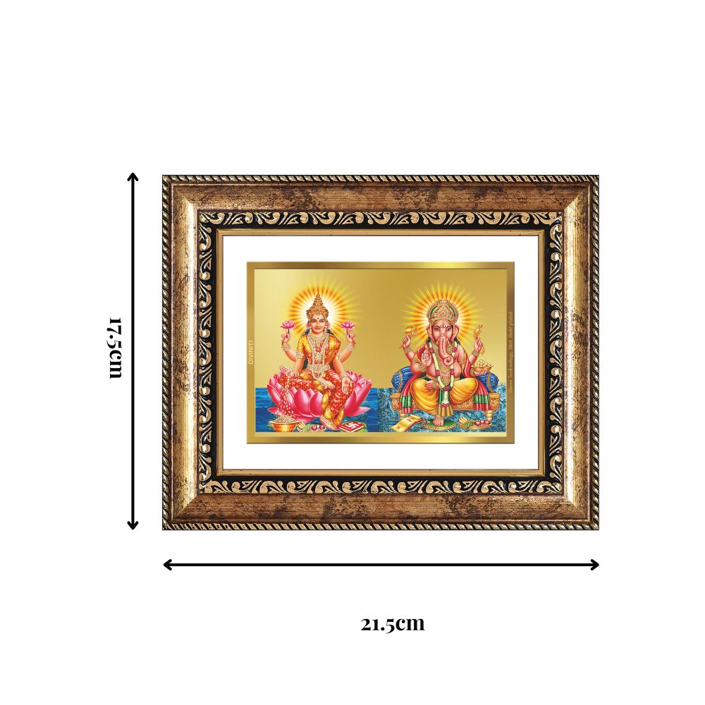 Diviniti 24K Gold Plated Lakshmi Ganesha (Classic) Divine Wall and Table Top Frame for Home Mandir & Office Decor | Luxury Spiritual Gift