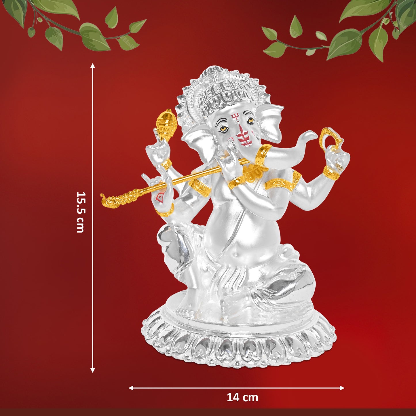 Diviniti 999 Silver Plated Lord Ganesha Idol Statue Elegant Spiritual Décor for Home & Office Pooja Room Accent Gift (15.5x14 CM)