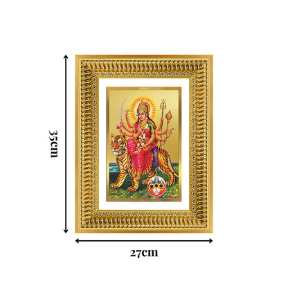 Diviniti 24K Gold Plated Durga - Sherawali Mata With Pind (Classic) Divine Wall Frame for Home Mandir & Office Decor | Luxury Spiritual Gift