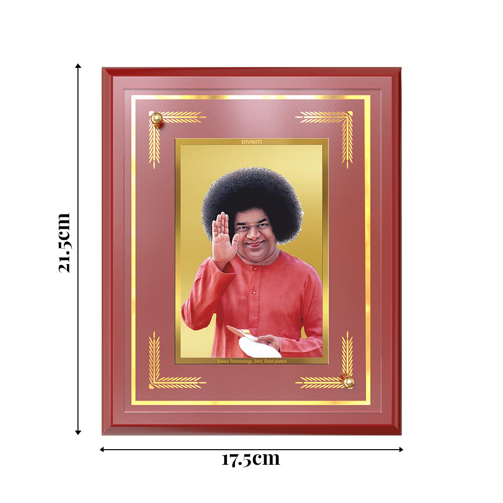 Diviniti 24K Gold Plated Satya Sai Baba Blessing Tabletop Photo Frame | Faith, Love & Divine Grace