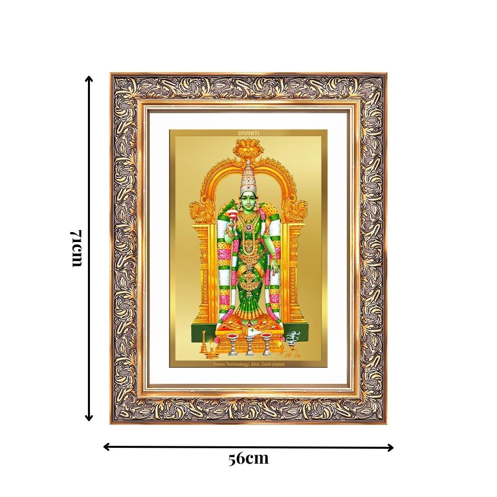 Diviniti 24K Gold Plated Meenakshi Amman (Classic) Divine Wall Frame for Home Mandir & Office Decor | Luxury Spiritual Gift