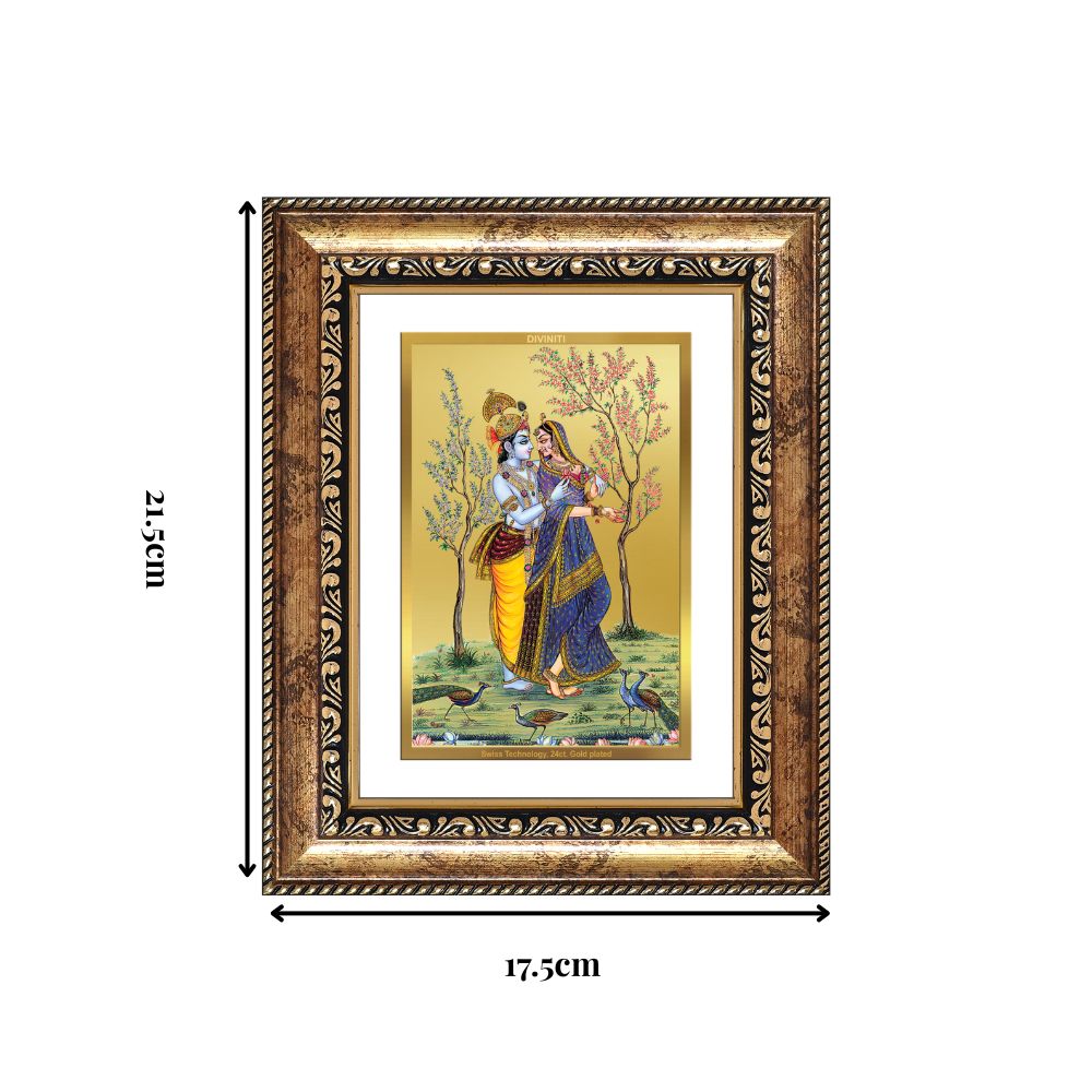 Diviniti 24K Gold Plated Radha Krishna (Classic) Divine Wall and Table Top Frame for Home Mandir & Office Decor | Luxury Spiritual Gift