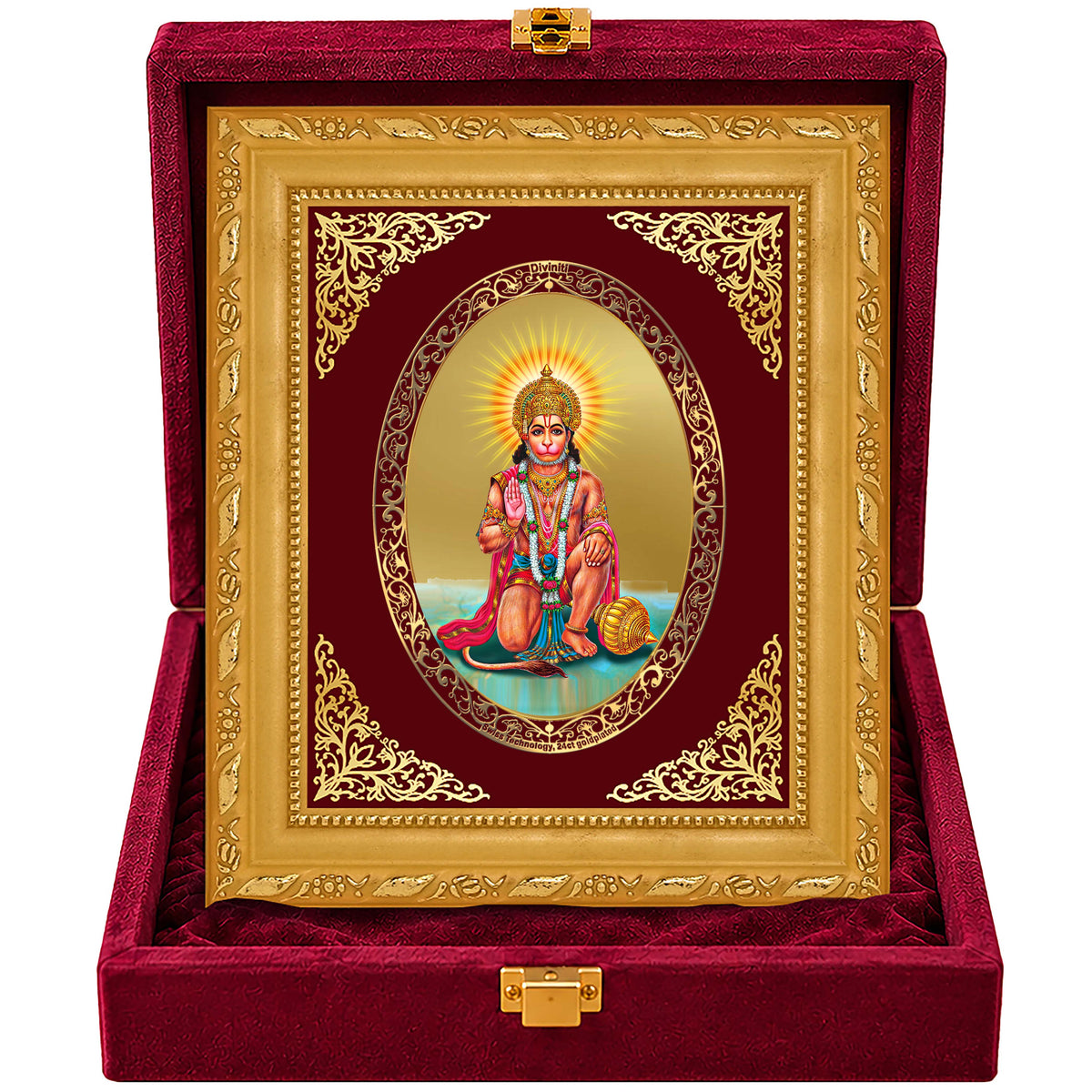 24K Gold-Plated Lord Hanuman Ji Frame | Premium Gift Box | 21.5x17.5 CM