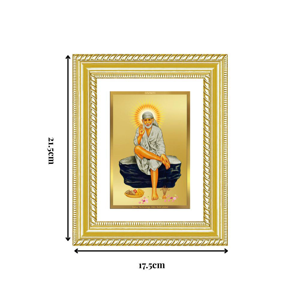 Diviniti 24K Gold Plated Sai Baba (Classic) Divine Wall and Table Top Frame for Home Mandir & Office Decor | Luxury Spiritual Gift