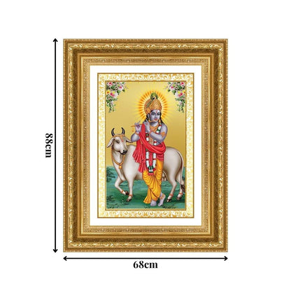 Diviniti 24K Gold Plated Krishna With Surbhi Cow (Classic) Divine Wall Frame for Home Mandir & Office Decor | Luxury Spiritual Gift