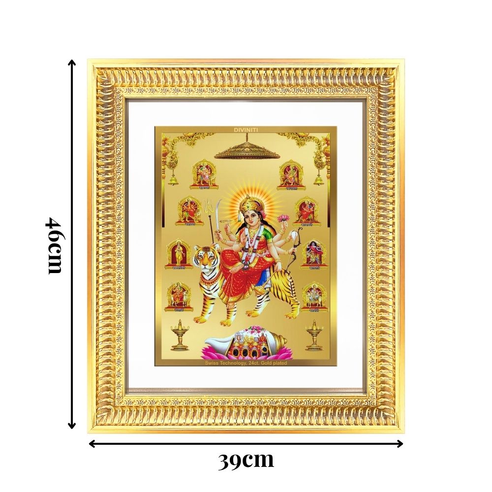 Diviniti 24K Gold Plated Nav Durga (Classic) Divine Wall Frame for Home Mandir & Office Decor | Luxury Spiritual Gift
