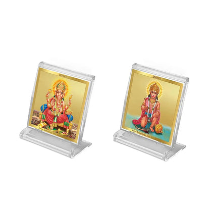 Diviniti 24K Gold Plated Ganesha & Hanuman Acrylic Frame for Car Dashboard Including Shipping ACF3A (5.8x4.8 CM)
