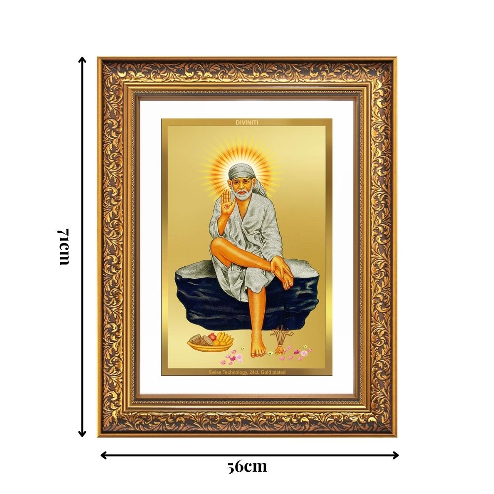 Diviniti 24K Gold Plated Sai Baba (Classic) Divine Wall Frame for Home Mandir & Office Decor | Luxury Spiritual Gift