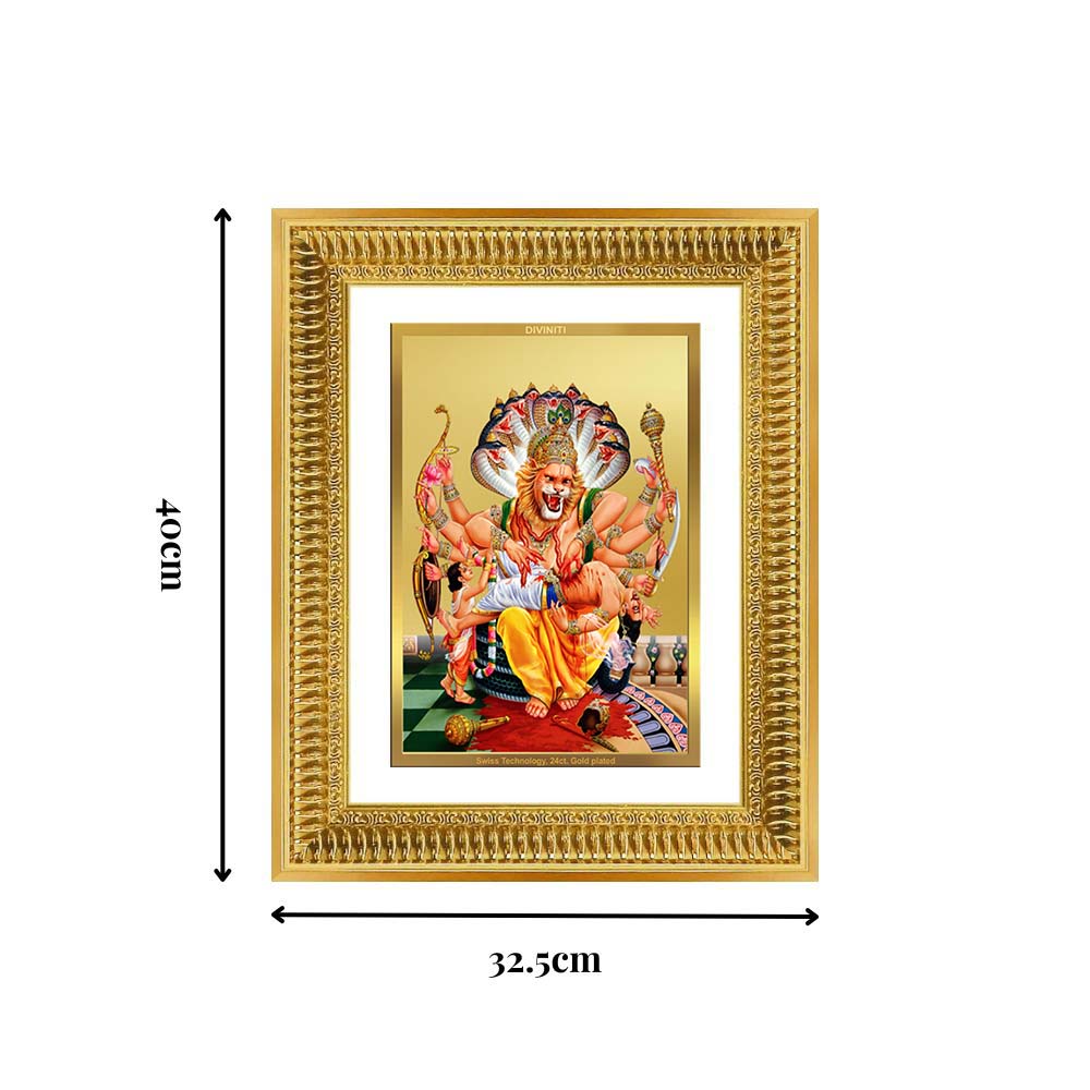 Diviniti 24K Gold Plated Narasimha (Classic) Divine Wall Frame for Home Mandir & Office Decor | Luxury Spiritual Gift