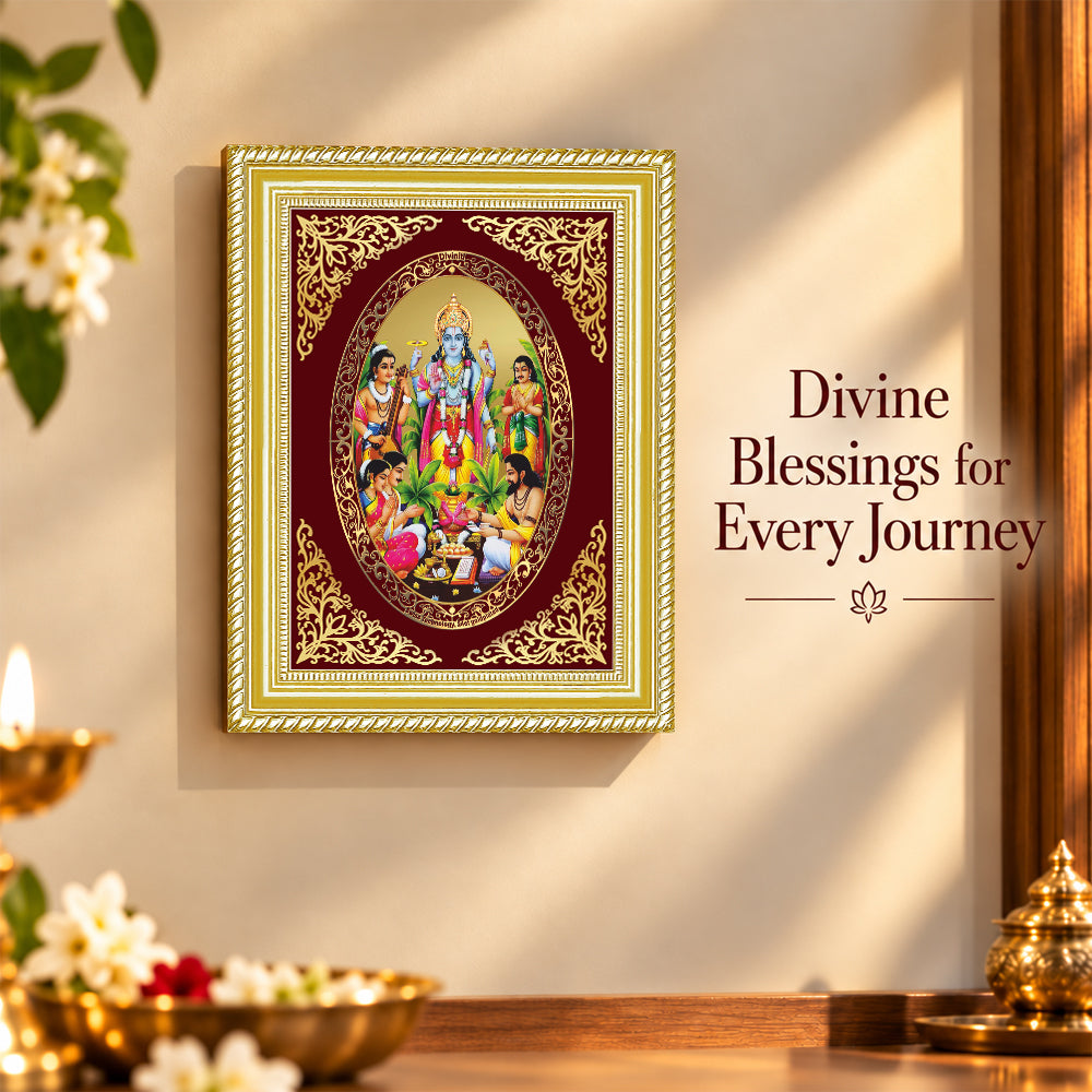 24K Gold-Plated Lord Satyanarayan Frame | Premium Gift Box | 26x20 CM
