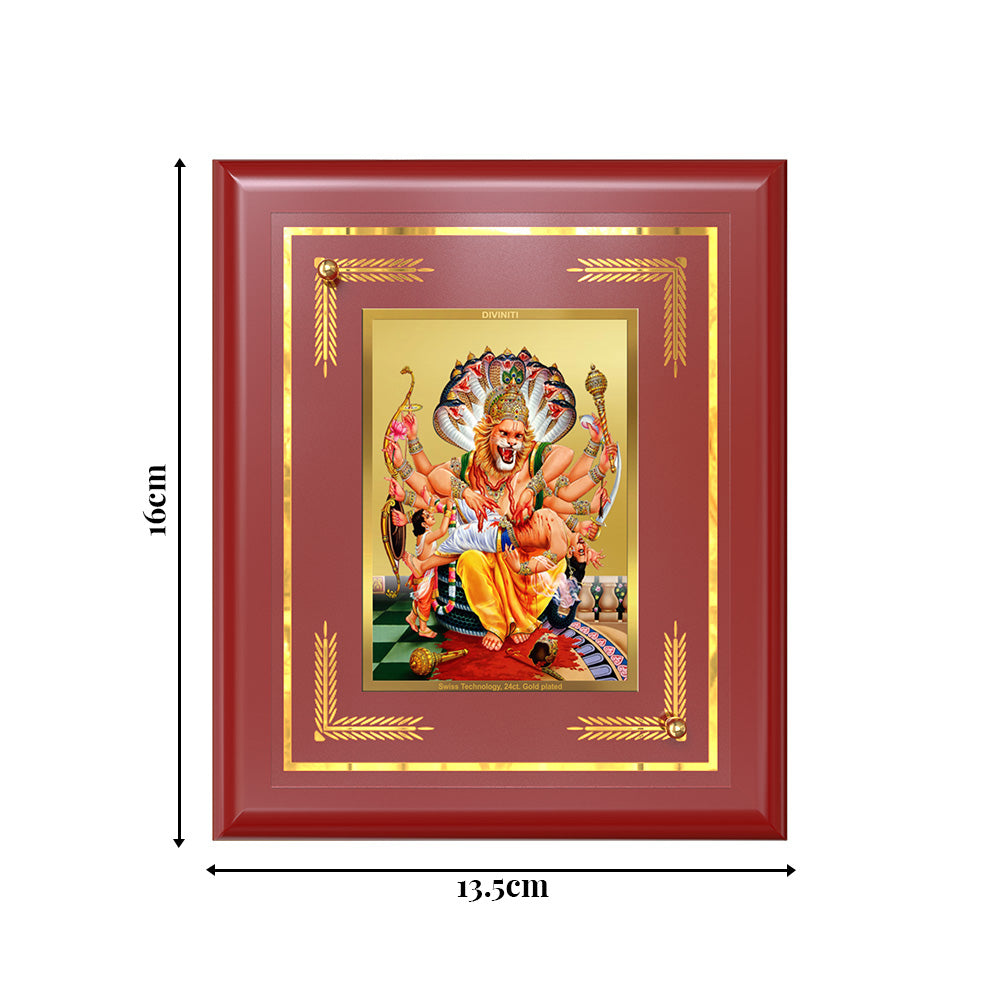 Diviniti 24K Gold Plated Lord Narasimha Blessing Tabletop Photo Frame | Protection, Strength & Divine Grace